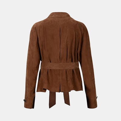 Limited Edition Kadın Taba Belden Bağlamalı Süet Kısa Trençkot