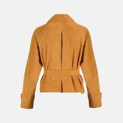 Limited Edition Kadın Turuncu Belden Bağlamalı Süet  Kısa Trençkot