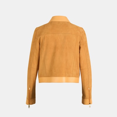 Limited Edition Kadın Turuncu Deri Detaylı Fermuarlı Süet Ceket