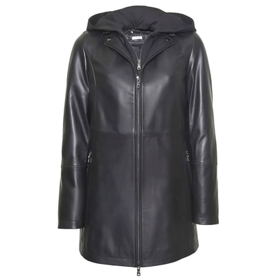 Lizzy Kapüşonlu Kadın Deri Mont