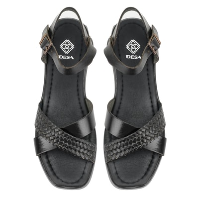 Lou Siyah Kadın Deri Sandalet