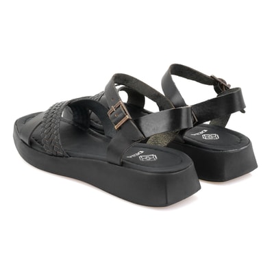 Lou Siyah Kadın Deri Sandalet