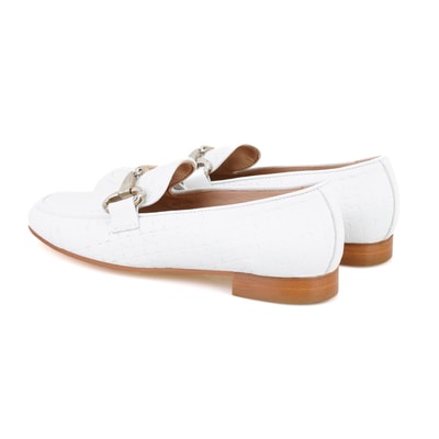 Luca Grossi Beyaz Kadın Toka Aksesuarlı Deri Loafer