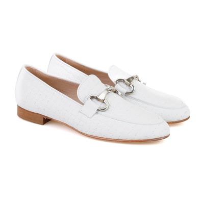 Luca Grossi Beyaz Kadın Toka Aksesuarlı Deri Loafer