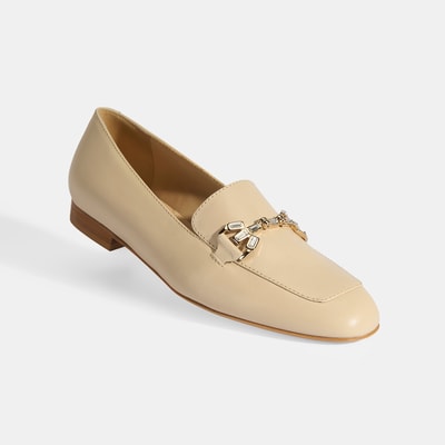 Luca Grossi Kadın Bej Taşlı Toka Aksesuarlı Deri Loafer