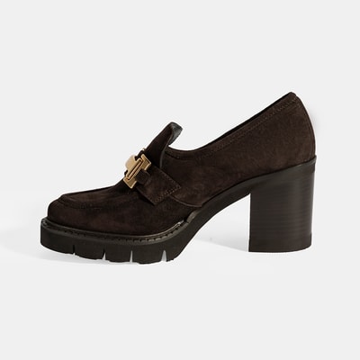 Luca Grossi Kadın Kahve Toka Aksesuarlı Topuklu Süet Loafer