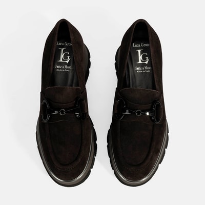 Luca Grossi Kadın Kahve Toka Detaylı Dolgu Topuklu Süet Loafer