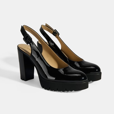 Luca Grossi Kadın Siyah Ayarlanabilir Tokalı Rugan Platform Topuklu Ayakkabı