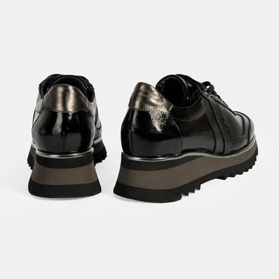 Luca Grossi Kadın Siyah Bağcıklı Rugan Spor Ayakkabı