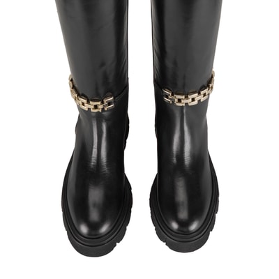 Luca Grossi Kadın Siyah Deri Zincir Detaylı Çizme