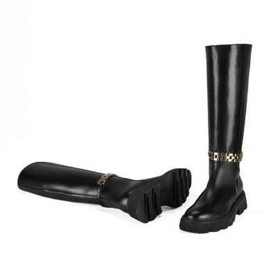 Luca Grossi Kadın Siyah Deri Zincir Detaylı Çizme