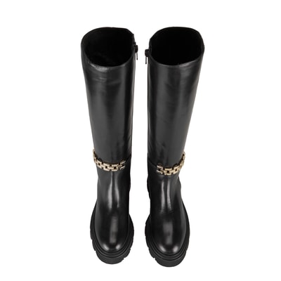 Luca Grossi Kadın Siyah Deri Zincir Detaylı Çizme