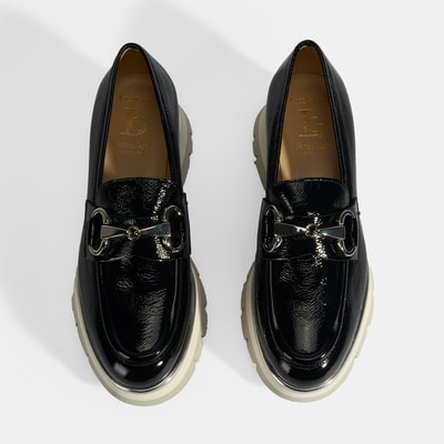 Luca Grossi Kadın Siyah Kalın Topuklu Slip-On Rugan Loafer