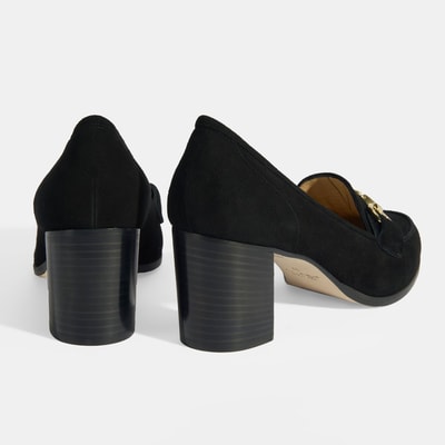 Luca Grossi Kadın Siyah Metal Aksesuarlı Süet Topuklu Loafer