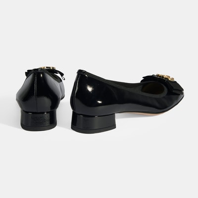 Luca Grossi Kadın Siyah Metal Aksesuarlı Rugan Babet