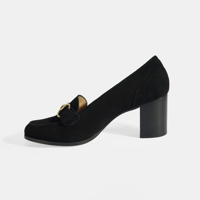 Luca Grossi Kadın Siyah Metal Aksesuarlı Süet Topuklu Loafer