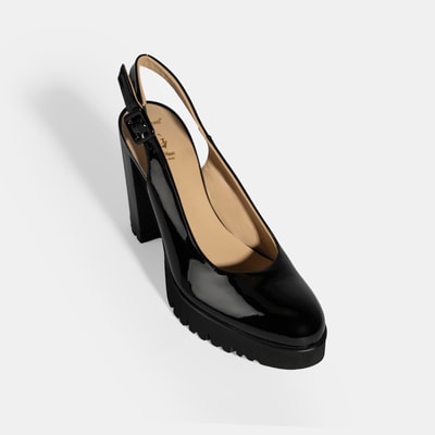 Luca Grossi Kadın Siyah Slingback Platform Topuklu Rugan Ayakkabı