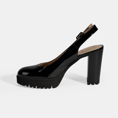 Luca Grossi Kadın Siyah Slingback Platform Topuklu Rugan Ayakkabı