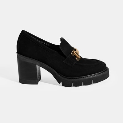 Luca Grossi Kadın Siyah Toka Aksesuarlı Topuklu Süet Loafer