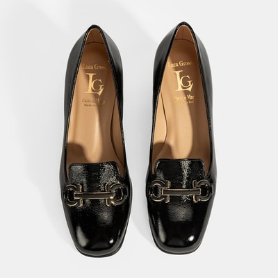 Luca Grossi Kadın Siyah Toka Aksesuarlı Rugan Topuklu Ayakkabı