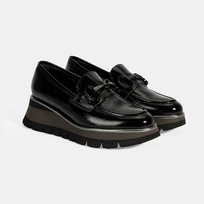 Luca Grossi Kadın Siyah Toka Detaylı Dolgu Topuklu Rugan Loafer