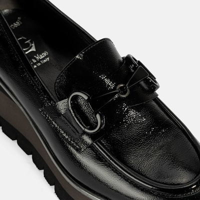 Luca Grossi Kadın Siyah Toka Detaylı Dolgu Topuklu Rugan Loafer