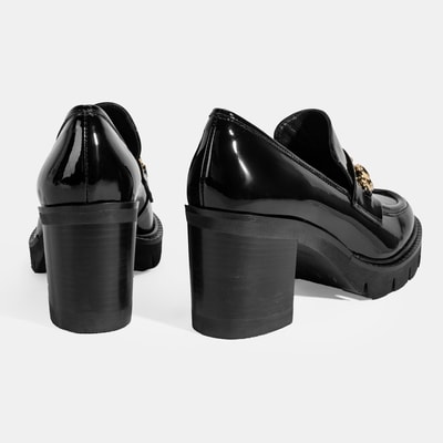 Luca Grossi Kadın Siyah Toka Detaylı Topuklu Rugan Loafer