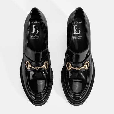 Luca Grossi Kadın Siyah Toka Detaylı Topuklu Rugan Loafer