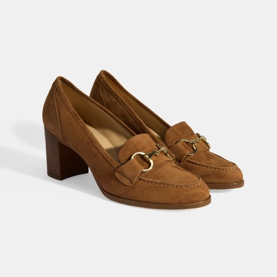 Luca Grossi Kadın Taba Metal Aksesuarlı Süet Topuklu Loafer