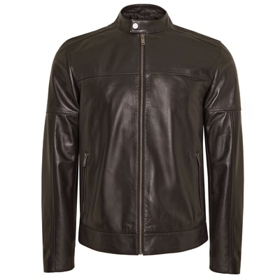 Luigi Kahve Erkek Deri Kapüşonlu Mont