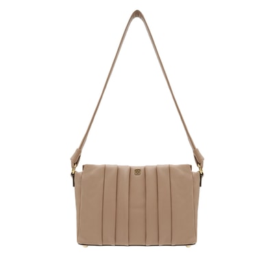 Lupin Bej Kadın Pilili  Deri Omuz Askılı Çanta