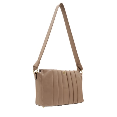 Lupin Bej Kadın Pilili  Deri Omuz Askılı Çanta