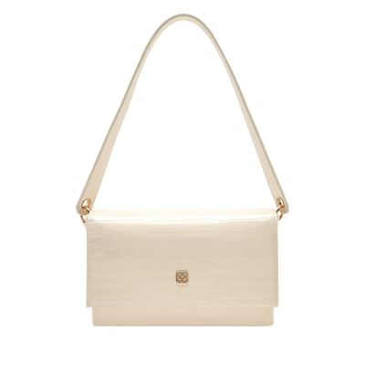 Marimari Ekru Kadın Kroko Baskılı Rugan Deri Omuz Çantası 