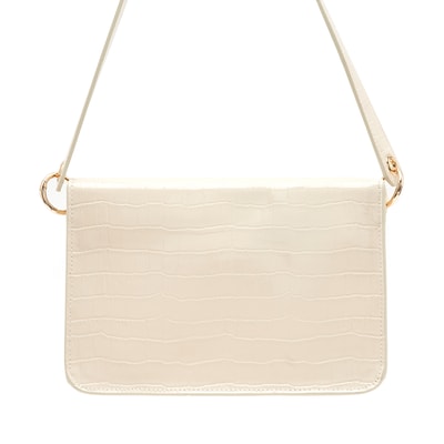 Marimari Ekru Kadın Kroko Baskılı Rugan Deri Omuz Çantası 