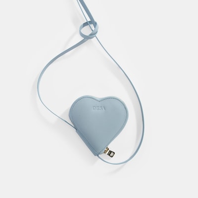Mavi Kalp Figürlü Mini Askılı Deri Cüzdan
