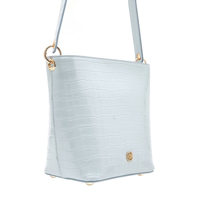 Maximar Mavi Kadın Kroko Baskılı Deri Omuz Çantası