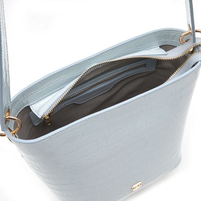 Maximar Mavi Kadın Kroko Baskılı Deri Omuz Çantası