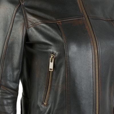 Meline Kahve Kadın Deri Biker Ceket