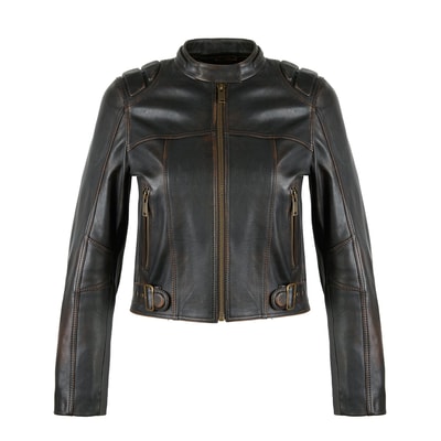 Meline Kahve Kadın Deri Biker Ceket