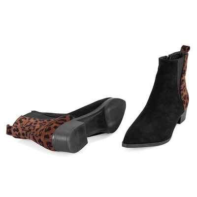 Mena Siyah Kadın Leopar Baskılı Deri Bot
