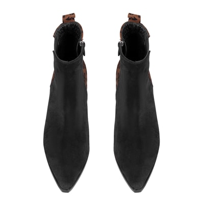 Mena Siyah Kadın Leopar Baskılı Deri Bot