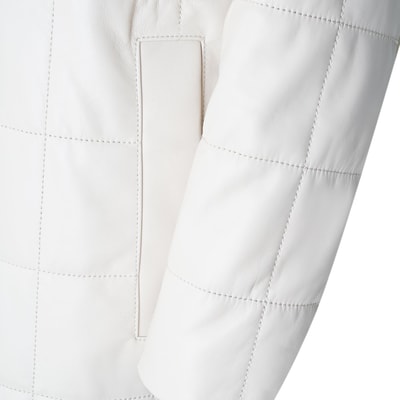 Mita Krem Kadın Kapüşonlu Deri Puffer Kaban