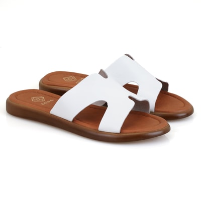 Nell Beyaz Kadın Deri Terlik