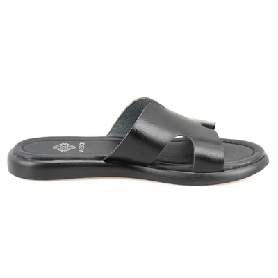 Nell Siyah Kadın Deri Terlik