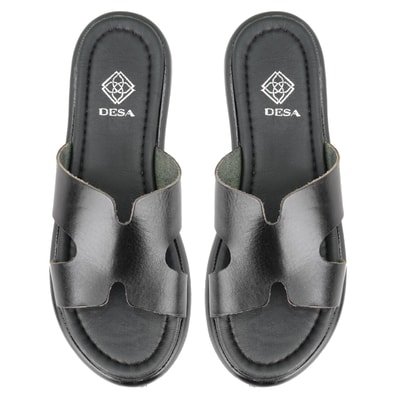 Nell Siyah Kadın Deri Terlik