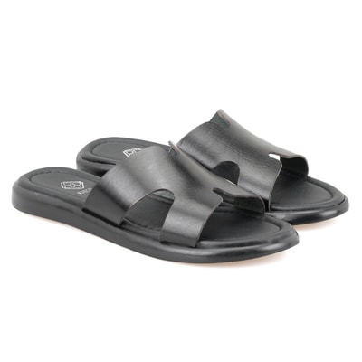 Nell Siyah Kadın Deri Terlik