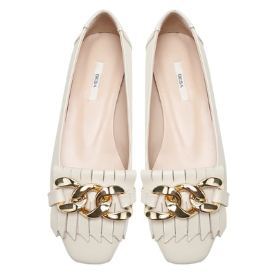 Nerissa Beyaz Kadın Zincir Detaylı Deri Babet