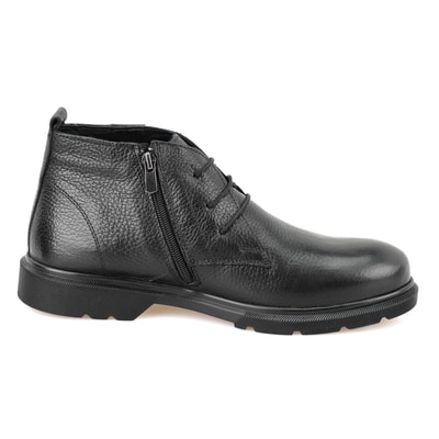 Nicolo Siyah Erkek Fermuarlı Deri Bot