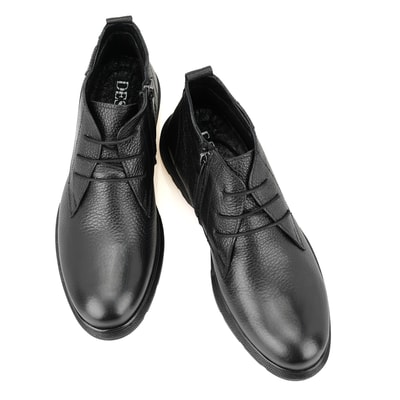 Nicolo Siyah Erkek Fermuarlı Deri Bot