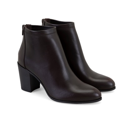 Nillie Kahve Kadın Fermuarlı Topuklu Deri Bot